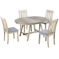 5-Piece Wood Dining Table Set, Round Extendable Table with 4 Chairs, Adjustable Length 41.4"-56.6", Modern Farmhouse Style, Natural Wood Wash(m-2)