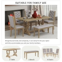 Vinsetto 6-Piece Retro Dining Set with Unique Table Legs and Foam-Covered Seats, Solid Wood Construction, 60" Table, Gray Wash(m-5)
