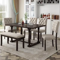 6-Piece Dining Table and Chair Set with Special-Shaped Legs, Foam-Covered Seat Backs & Cushions, Includes 1 Table, 4 Chairs, and 1 Bench, 60''L x 36''W x 30''H, Espresso(m-1)