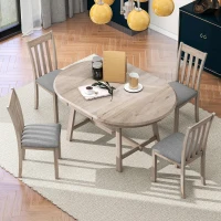 5-Piece Wood Dining Table Set, Round Extendable Table with 4 Chairs, Adjustable Length 41.4"-56.6", Modern Farmhouse Style, Natural Wood Wash(m-1)