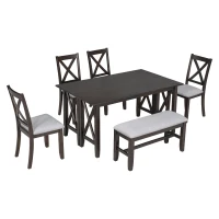 6-Piece Dining Room Set, Solid Wood Foldable Table with 4 Chairs and Bench, Space-Saving Design, 60"x36" Table, Espresso(m-2)
