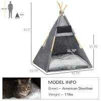 PawHut Pet Teepee Tent Cat Cave Small Dog Bed with Thick Cushion, Name Chalkboard for Kitten and Puppy Grey(m-3)