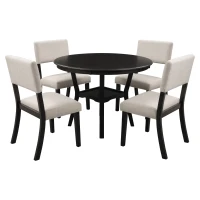 Vinsetto 5-Piece Kitchen Dining Table Set with Bottom Shelf and 4 Upholstered Chairs, 42"Lx42"Wx30"H Table, Contemporary Style, Espresso Finish, Espresso(m-2)