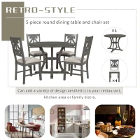 5-Piece Round Dining Table and Chair Set with Special-Shaped Legs, Hollow Chair Back, and Cushioned Seats, 42"Lx42"Wx30"H, Gray(m-4)