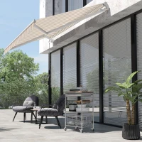 Outsunny 13' x 8' Retractable Awning, Patio Awnings, Sunshade Shelter w/ Manual Crank Handle, UV & Water-Resistant Fabric and Aluminum Frame for Deck, Balcony, Yard, Beige Stripes(m-2)