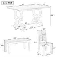 Vinsetto 6-Piece Retro Dining Set with Unique Table Legs and Foam-Covered Seats, Solid Wood Construction, 60" Table, Gray Wash(m-3)