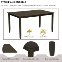 6-Piece Kitchen Dining Table Set, Wooden Rectangular Table with 4 Fabric Chairs and Bench, Durable Solid Wood Frame, 60''L x 36''W x 30''H, Espresso(m-7)