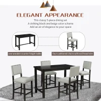 5-Piece Counter Height Dining Set, Wooden Table and 4 Cushioned Chairs with Nail Head Trim, Ergonomic Design, 52"L x 27"W x 36.3"H, Espresso(m-4)