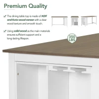 5-Piece Rubber Wood Counter Height Dining Set with Padded Chairs, Wine Compartment, and Wineglass Holders, 59.6"L x 30"W x 36"H, Brown+Whitewash(m-6)