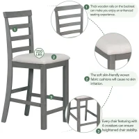 5-Piece Rubber Wood Counter Height Kitchen Table Set with Padded Chairs, Multi-Functional Table, Wine Compartment, and Wineglass Holders, Gray(m-6)