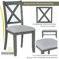 Retro 6-Piece Family Dining Room Set, Solid Wood Foldable Table and 4 Chairs with Bench, Space-Saving Design, for kitchen, Gray(m-7)