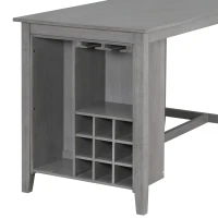 5-Piece Rubber Wood Counter Height Kitchen Table Set with Padded Chairs, Multi-Functional Table, Wine Compartment, and Wineglass Holders, Gray(m-11)