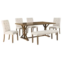 6-Piece Farmhouse Dining Table Set, 72''L x 42''W x 30''H Wood Rectangular Table, 4 Upholstered Chairs with Bench, Ergonomic Design, Solid Wood Construction, Walnut(m-2)