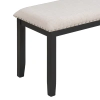 Modern 6-Piece Dining Table Set with 4 Upholstered Chairs and Bench, Marbled Veneers Tabletop, V-Shaped Legs, 60''L x 36''W x 30''H, White(m-11)