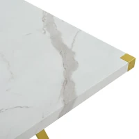 Vinsetto 7-Piece Pedestal Modern Dining Table Set, Rectangular Marble Texture Kitchen Table with 6 PU Leather Chairs and X-Shaped Gold Steel Pipe Legs, 60"L x 36"W x 30"H, White(m-11)