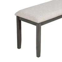 6-Piece Dining Table and Chair Set with Special-Shaped Legs, Foam-Covered Seat Backs & Cushions, Retro Pine Veneer, Gray(m-10)