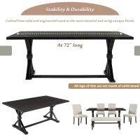 6-Piece Farmhouse Dining Table Set, 72''L x 42''W x 30''H Wood Rectangular Table with 4 Upholstered Chairs and Bench, Ergonomic Design, Espresso(m-8)