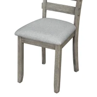 6-Piece Rubber Wood Dining Table Set with Beautiful Wood Grain Pattern, Solid Wood Veneer, Soft Cushions, and H-Shaped Support Legs, 60"L x 36"W x 30.3"H, Gray(m-9)