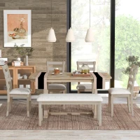 6-Piece Rubber Wood Dining Table Set with Wood Grain Pattern, Solid Wood Veneer, Soft Cushions, and H-Shaped Support Legs, 60"L x 36"W x 30.3"H, Natural Wood Wash(m-8)