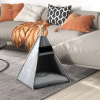 PawHut Pet Teepee Tent Cat Cave Small Dog Bed with Thick Cushion, Name Chalkboard for Kitten and Puppy Grey(m-9)