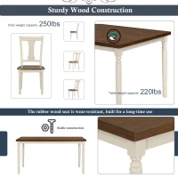 Classic 6-Piece Dining Set, Wooden Table and 4 Chairs with Bench, Sturdy Wood Construction, Ergonomic Design, 60''L x 35.8''W x 30''H, Brown+Cottage White(m-7)