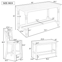 6-Piece Counter Height Dining Table Set with Shelf, 4 Chairs and Bench, High-Density Foam Cushions, MDF and Melaleucar Wood, 60''L x 29.5''W x 36''H, Gray(m-3)