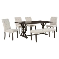 6-Piece Farmhouse Dining Table Set, 72''L x 42''W x 30''H Wood Rectangular Table with 4 Upholstered Chairs and Bench, Ergonomic Design, Espresso(m-2)