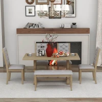 Vinsetto 6-Piece Retro Dining Set with Unique Table Legs and Foam-Covered Seats, Solid Wood Construction, 60" Table, Gray Wash(m-8)