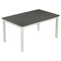 Vinsetto 7-Piece Dining Table Set with Upholstered Chairs, Ergonomic Design, Rubber Wood and MDF Construction, 60"L x 36"W x 30.5"H, White+gray(m-11)