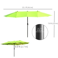 Outsunny 15ft Double-sided Patio Umbrella with Twin Canopy, Extra Large Outdoor Parasol with Crank for Pool, Deck, Market, Green(m-3)