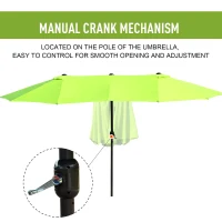 Outsunny 15ft Double-sided Patio Umbrella with Twin Canopy, Extra Large Outdoor Parasol with Crank for Pool, Deck, Market, Green(m-5)