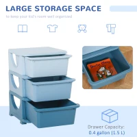 Qaba 3 Tier Kids Toy Organizer and Storage Bins with 3 Plastic Drawers, Blue(m-5)