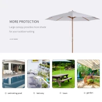 Outsunny 10' x 8' Bamboo Wooden Round Market Patio Sun Umbrella Garden Parasol Outdoor Sunshade Canopy, White(m-6)