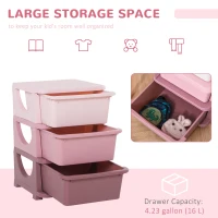 Qaba 3 Tier Kids Toy Organizer and Storage Bins with 3 Plastic Drawers, Pink(m-6)