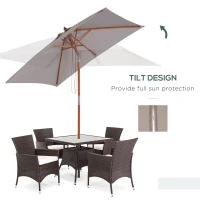 Outsunny 6.6 x 5ft Fir Wooden Patio Umbrella Market Parasol Tilt Mechanism 6 Ribs Garden Sunshade, Grey(m-4)