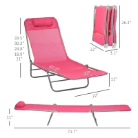 Outsunny 2 Piece Folding Chaise Lounge Chairs, Pool Sun Tanning Chairs with Reclining Back, Breathable Mesh Seat, Headrest for Beach, Yard, Patio, Pink(m-3)