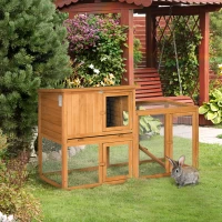 PawHut 55.5" Rabbit Hutch Outdoor, Large Chicken Coop Bunny Cage Indoor with Openable Roof, Slide-Out Tray, Ramp, for Rabbits and Small Animals, Orange(m-1)