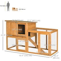 PawHut 55.5" Rabbit Hutch Outdoor, Large Chicken Coop Bunny Cage Indoor with Openable Roof, Slide-Out Tray, Ramp, for Rabbits and Small Animals, Orange(m-3)