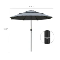 Outsunny 9FT 3 Tiers Patio Umbrella Outdoor Market Umbrella with Crank, Push Button Tilt for Deck, Backyard and Lawn, Dark Gray(m-3)