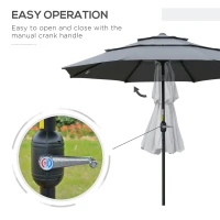 Outsunny 9FT 3 Tiers Patio Umbrella Outdoor Market Umbrella with Crank, Push Button Tilt for Deck, Backyard and Lawn, Dark Gray(m-5)