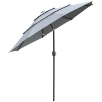 Outsunny 9FT 3 Tiers Patio Umbrella Outdoor Market Umbrella with Crank, Push Button Tilt for Deck, Backyard and Lawn, Dark Gray(m-1)