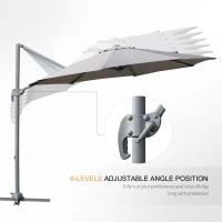 Outsunny Φ9.6' Round Patio Hanging Offset Umbrella Aluminum Outdoor Cantilever Crank Market Parasol Garden Sun Canopy Shelter 360° Rotation w/ Cross Base Grey(m-5)