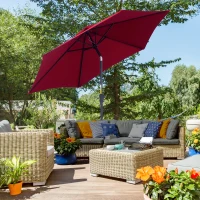 Outsunny 8.5FT Patio Umbrella, Round Garden Parasol with 6 Ribs, Market Sunshade Tilt Canopy w/ Crank Handle for Outdoor, Wine Red(m-1)