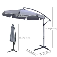 Outsunny 9FT Offset Hanging Patio Umbrella Cantilever Umbrella with Easy Tilt Adjustment, Cross Base and 8 Ribs for Backyard, Poolside, Lawn and Garden, Dark Grey(m-3)