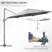 Outsunny Φ9.6' Round Patio Hanging Offset Umbrella Aluminum Outdoor Cantilever Crank Market Parasol Garden Sun Canopy Shelter 360° Rotation w/ Cross Base Grey(m-4)