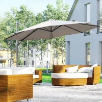 Outsunny Φ9.6' Round Patio Hanging Offset Umbrella Aluminum Outdoor Cantilever Crank Market Parasol Garden Sun Canopy Shelter 360° Rotation w/ Cross Base Grey(m-1)