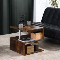 HOMCOM End Coffee Table S Shaped Stand Storage Shelves Organizer Living Room Oak Brown(m-1)