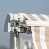 Outsunny 12' x 10' Retractable Awning Patio Awnings Sun Shade Shelter with Manual Crank Handle, 280g/m² UV & Water-Resistant Fabric and Aluminum Frame for Deck, Balcony, Yard, Beige and White(m-8)