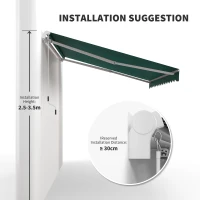 Outsunny 12' x 8' Retractable Awning Patio Awnings Sun Shade Shelter with Manual Crank Handle, UV & Water-Resistant Fabric and Aluminum Frame for Deck Balcony Yard, Green(m-7)