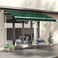 Outsunny 12' x 8' Retractable Awning Patio Awnings Sun Shade Shelter with Manual Crank Handle, UV & Water-Resistant Fabric and Aluminum Frame for Deck Balcony Yard, Green(m-1)